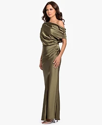 Betsy & Adam Women's Long Double Satin One-Shoulder Column Gown
