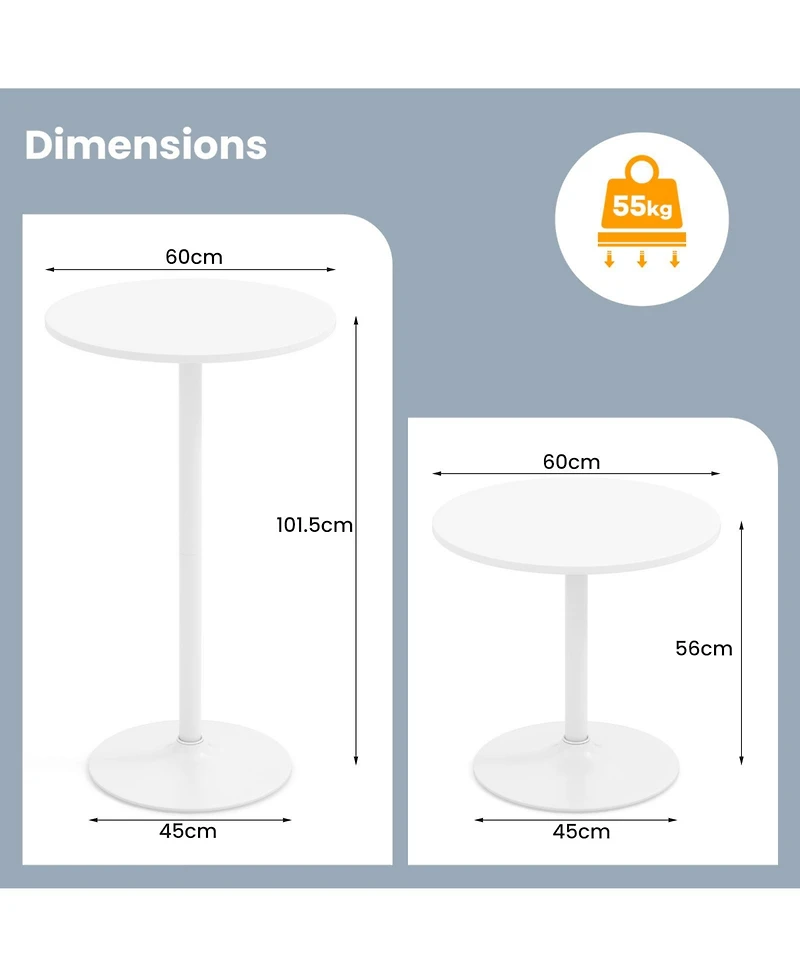 Gymax Round Bar Table Set of 4 w/Adjustable Height and Metal Base Modern Cocktail Table