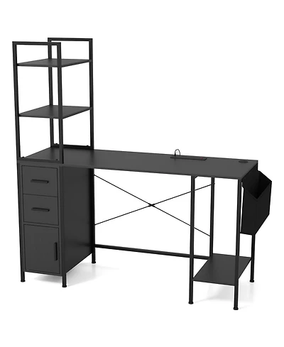 Slickblue Modern Office Desk with Open Shelves Led Lights and Outlets
