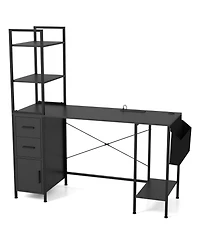 Slickblue Modern Office Desk with Open Shelves Led Lights and Outlets