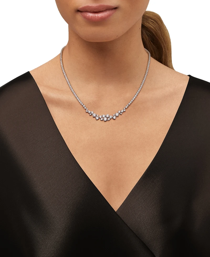 Arabella Created Sapphire & Created White Sapphire Tennis Necklace in Sterling Silver