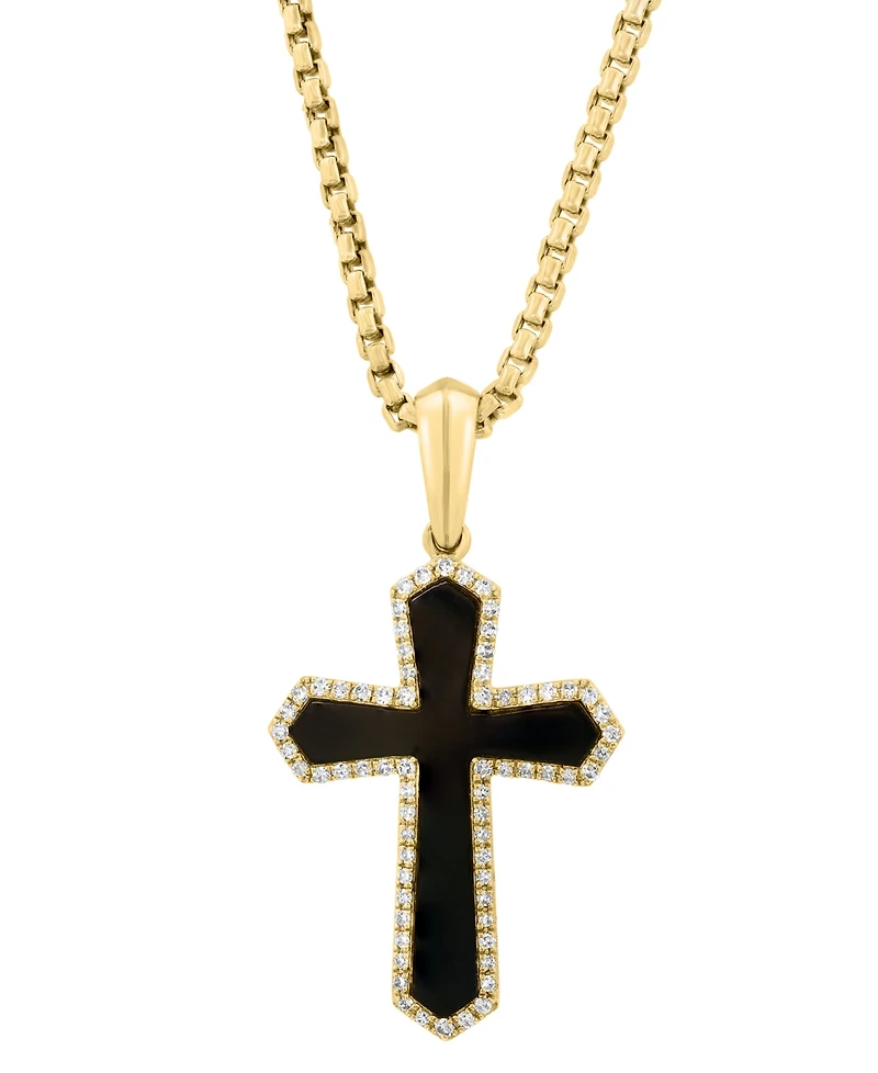 Effy Collection Men's Diamond (2/5 ct. t.w.) & Onyx (22.5x16mm) Pendant Necklace in 14k Yellow Gold-Plated Sterling Silver
