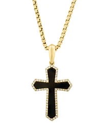 Effy Collection Men's Diamond (2/5 ct. t.w.) & Onyx (22.5x16mm) Pendant Necklace in 14k Yellow Gold-Plated Sterling Silver
