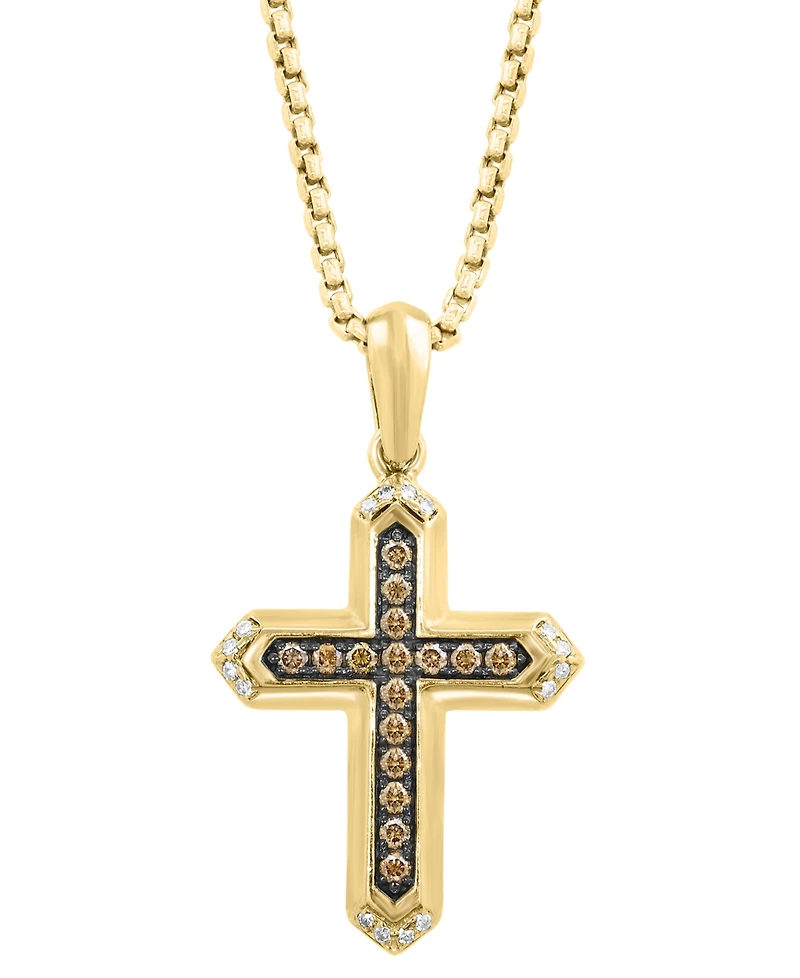 Effy Collection Men's White Diamond (1/20 ct. t.w.) & Brown Diamond (1/3 ct. t.w.) Pendant Necklace in 14k Gold-Plated Sterling Silver