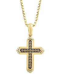Effy Collection Men's White Diamond (1/20 ct. t.w.) & Brown Diamond (1/3 ct. t.w.) Pendant Necklace in 14k Gold-Plated Sterling Silver
