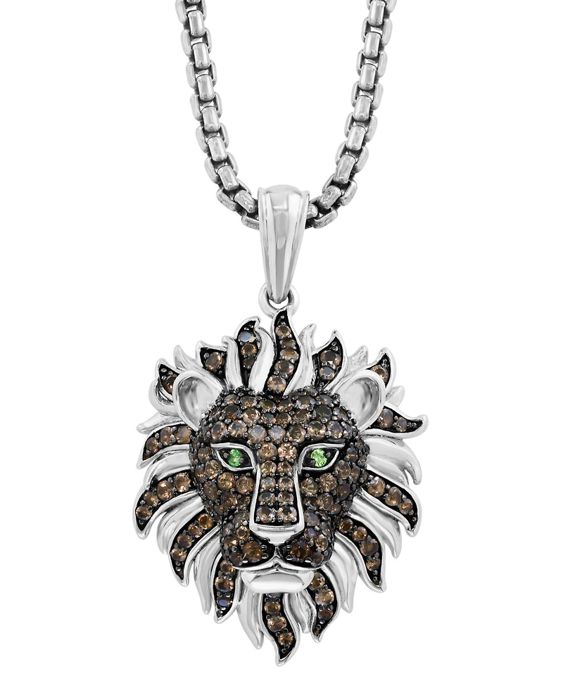 Effy Collection Men's Garnet, Smoky Quartz (1-5/8 ct. t.w.) & Tsavorite (0.03 ct. t.w.) Pendant Necklace in Sterling Silver