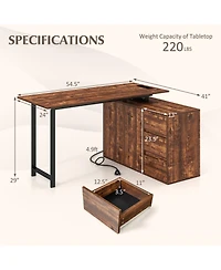 Slickblue L Shaped Computer Desk with File Cabinet and Integrated Power Outlet