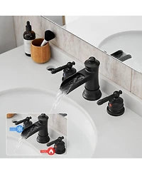 Phying Bathroom Faucets for Sink 3 Hole Widespread Bathroom Sink Faucet with Pop Up Drain Double Lever Handle Faucet