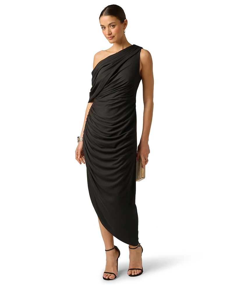 Adrianna Women's One Shoulder Ruched Long Dress