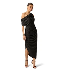 Adrianna Women's One Shoulder Ruched Long Dress