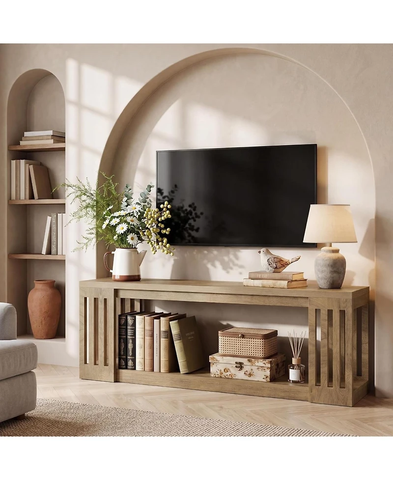 Tribesigns 63-Inch Tv Stand for 55/60/65/70-Inch TVs, Farmhouse Entertainment Center with 2-Tier Open Storage Shelves