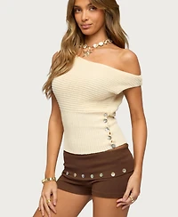 Edikted Women's Buttoned Off Shoulder Crochet Top