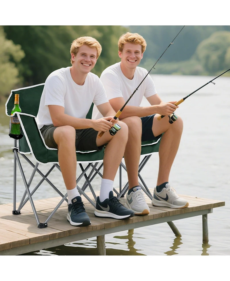 Gouun Duo Camping Loveseat Chair, Portable Oversized 2-Person Folding Chair with Cup Holders, 660 lb