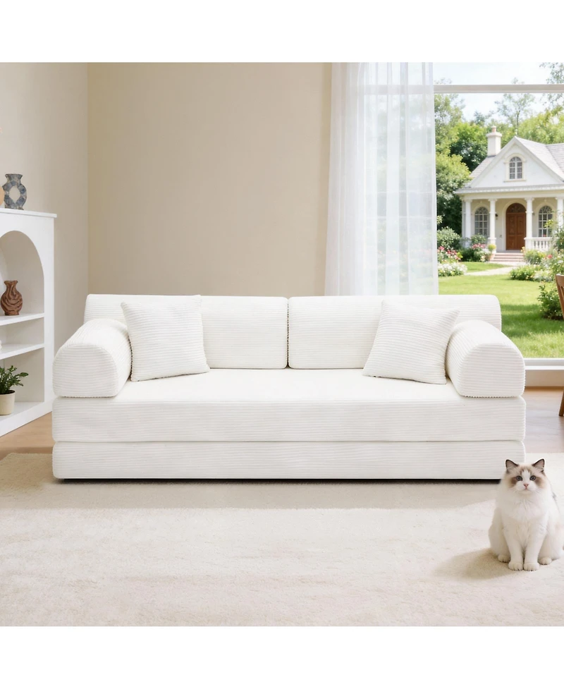 Clihome Convertible Sleeper Sofa Bed, Corduroy Folding Mattress Couch with Fixed-Shape Frame, Floor Lounge for Living Room Bedroom