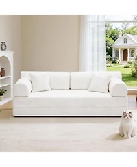 Clihome Convertible Sleeper Sofa Bed, Corduroy Folding Mattress Couch with Fixed-Shape Frame, Floor Lounge for Living Room Bedroom