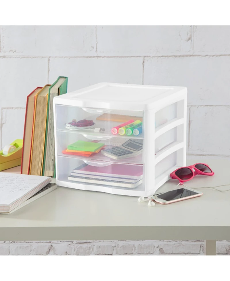 Sterilite ClearView Compact Stacking 3 Drawer Storage Organizer System, (8 Pack)
