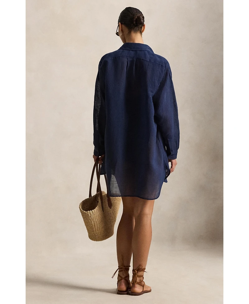 Polo Ralph Lauren Women's Navy Blue Boyfriend Shirt Swimsuit Cover Up