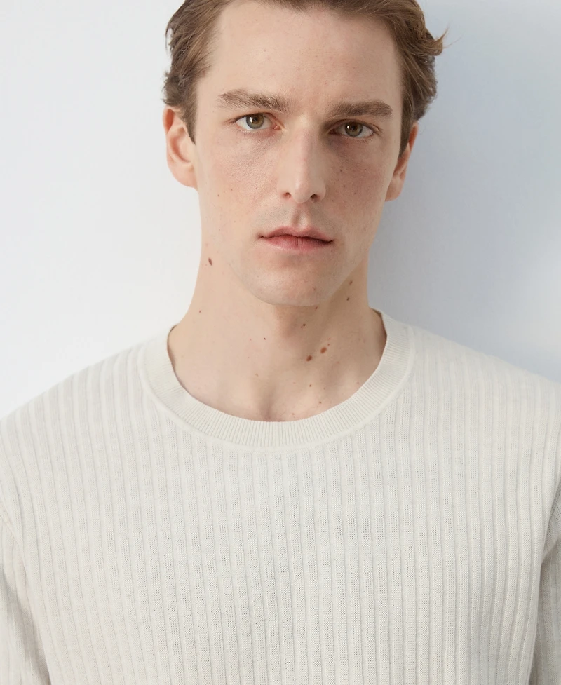 Mango Men's Ribbed Knit T-Shirt