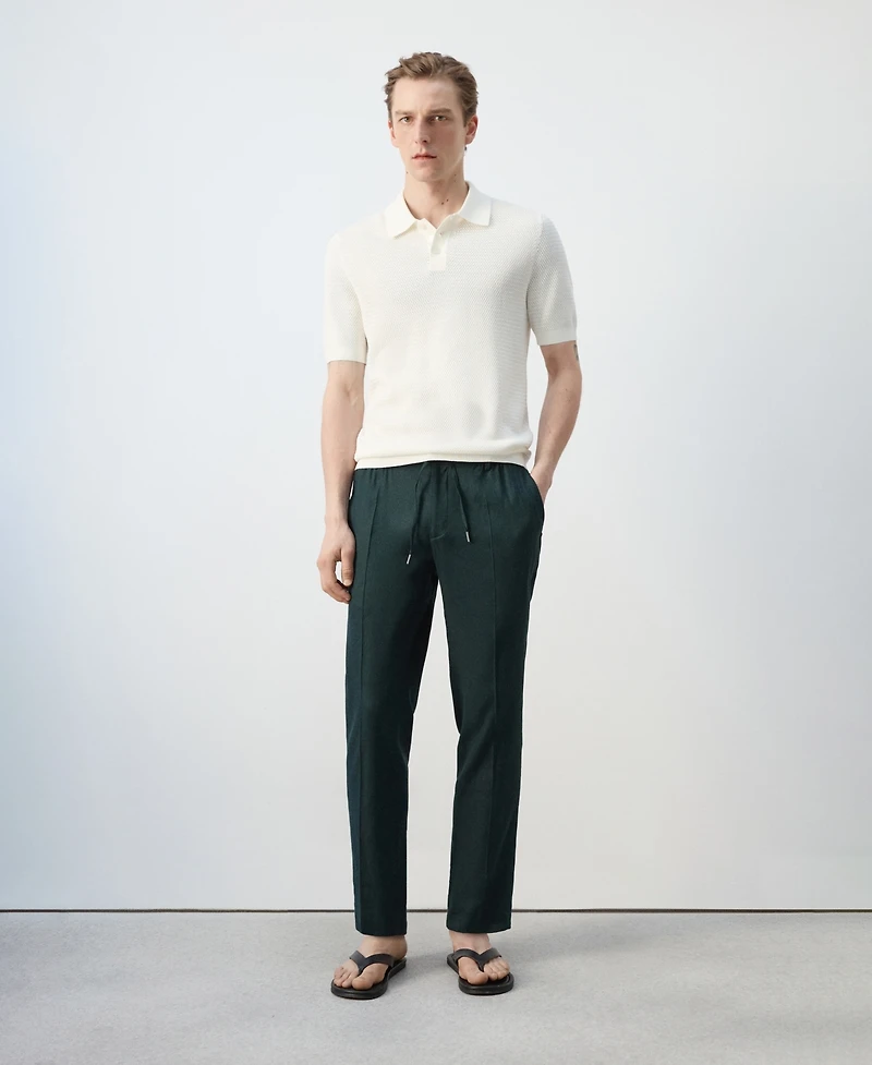 Mango Men's Fine-Knit Ribbed Cotton Polo Shirt