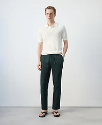 Mango Men's Fine-Knit Ribbed Cotton Polo Shirt