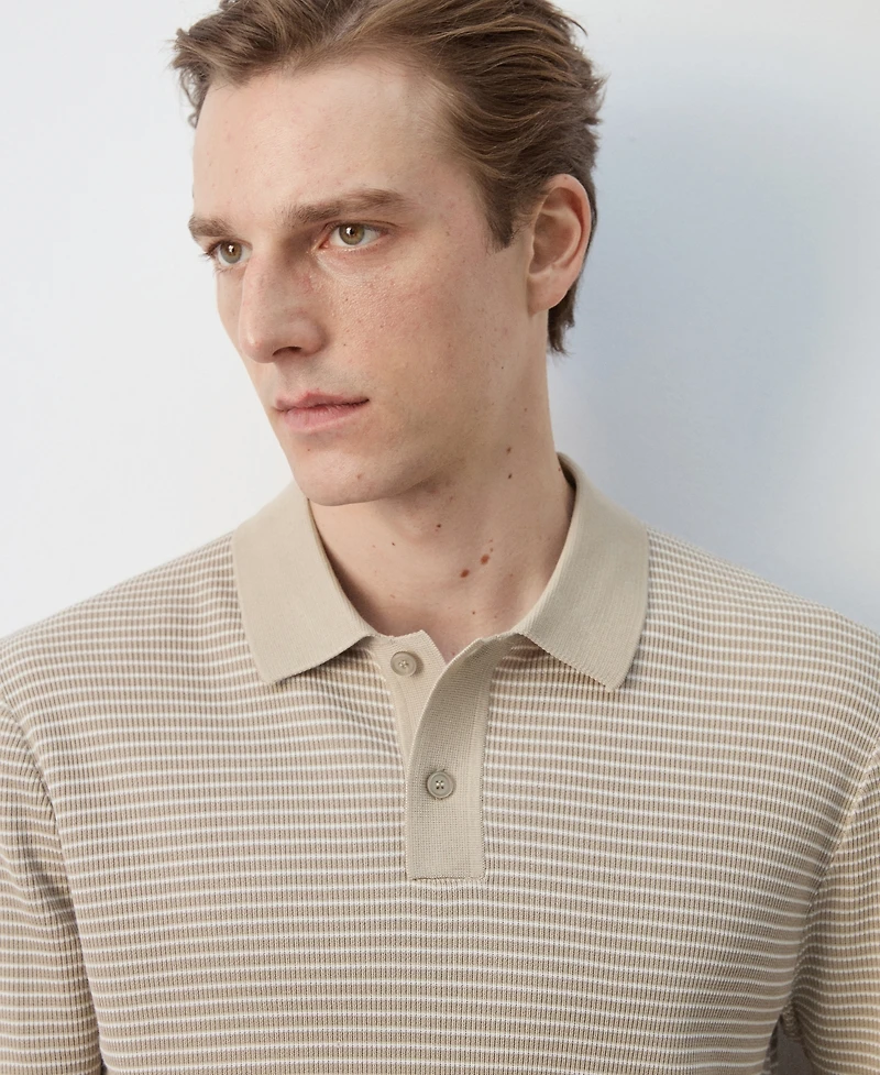 Mango Men's Striped Knit Cotton Polo Shirt