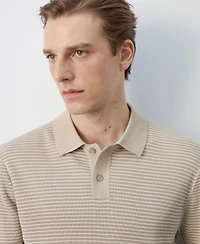 Mango Men's Striped Knit Cotton Polo Shirt