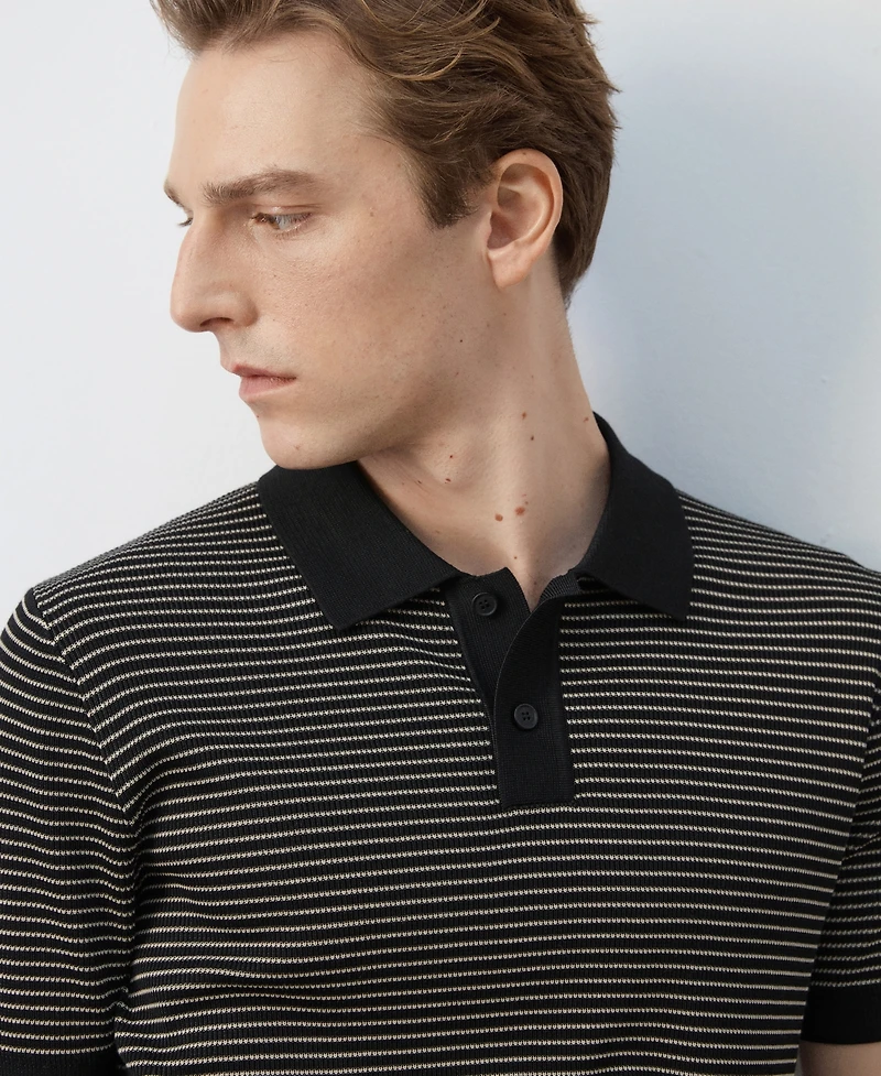 Mango Men's Striped Knit Cotton Polo Shirt