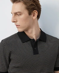 Mango Men's Striped Knit Cotton Polo Shirt