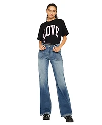 KanCan Women's Melody High Rise Wide Flare Jeans