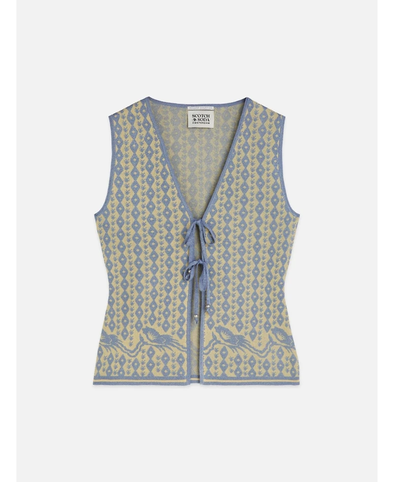Scotch & Soda Women's and Jacquard Knitted Vest, Cactus Stripe Placed Raffia, Xlarge