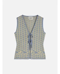 Scotch & Soda Women's and Jacquard Knitted Vest, Cactus Stripe Placed Raffia, Xlarge
