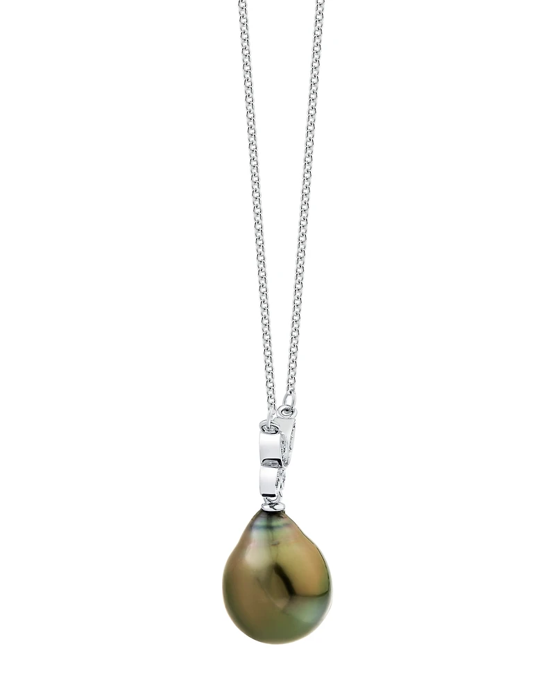 Macy's Cultured Tahitian Pearl (11mm) & Diamond Accent Necklace in 14k White Gold