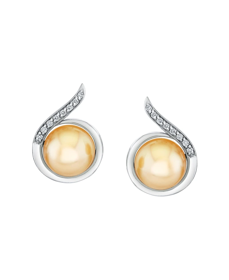 Macy's Cultured Golden South Sea Pearl (10mm) & Diamond (1/6 ct. t.w.) Earrings in Sterling Silver