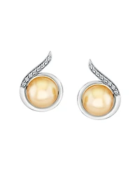 Macy's Cultured Golden South Sea Pearl (10mm) & Diamond (1/6 ct. t.w.) Earrings in Sterling Silver