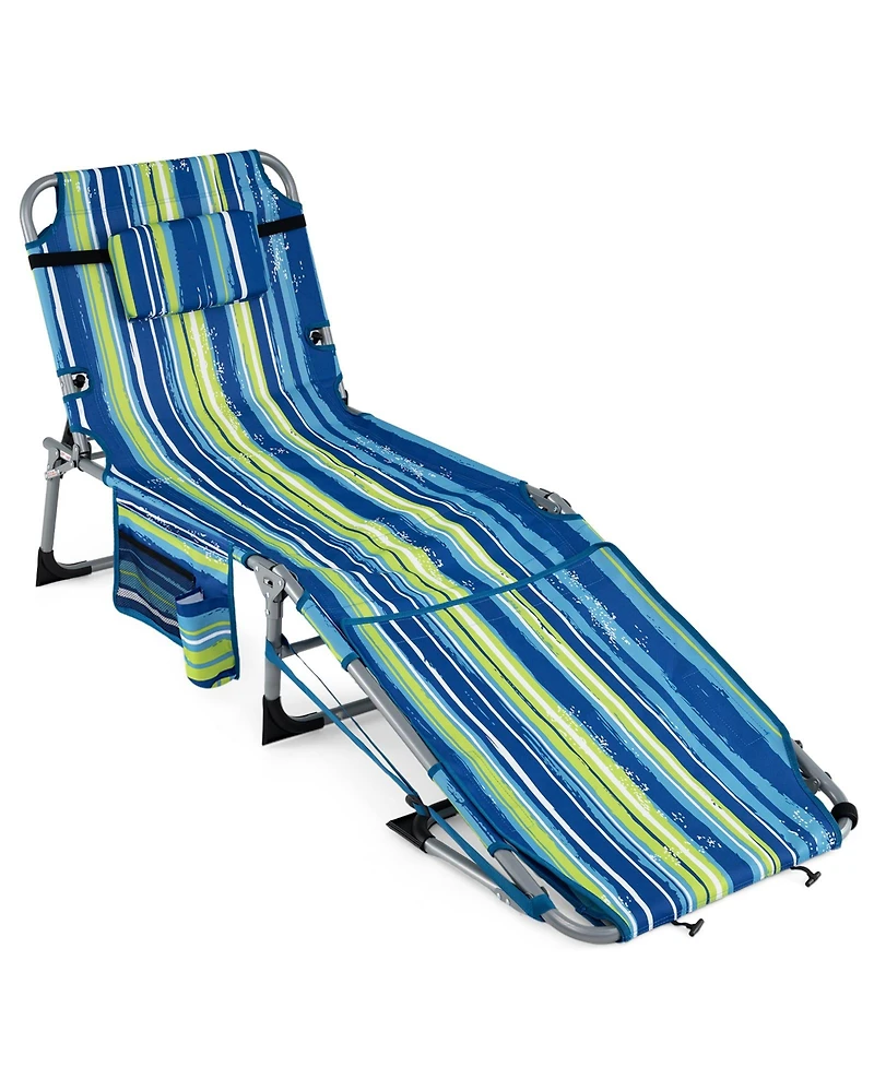 Costway Outdoor Folding Chaise 5-Position Lounge Chair with Face Hole & Adjustable Footrest