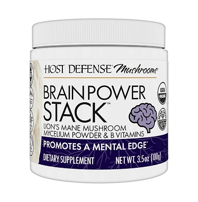 Host Defense BrainPower Stack Powder - Targeted Brain Support Supplement - Powder Mushroom Supplement with Lion's Mane, Niacin (B3) & Vitamin B12