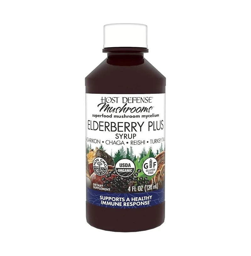 Host Defense Elderberry Plus Syrup - Immune & Respiratory Supplement - Liquid Mushroom Supplement with Turkey Tail, Reishi, Agarikon & Chaga