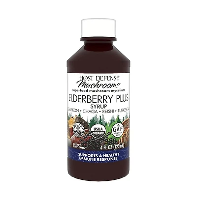 Host Defense Elderberry Plus Syrup - Immune & Respiratory Supplement - Liquid Mushroom Supplement with Turkey Tail, Reishi, Agarikon & Chaga
