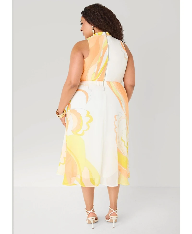Ashley Stewart Women's Keyhole Floral Print Midi Dress