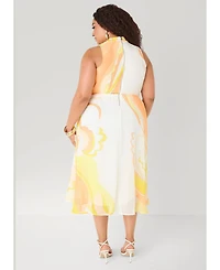 Ashley Stewart Women's Keyhole Floral Print Midi Dress