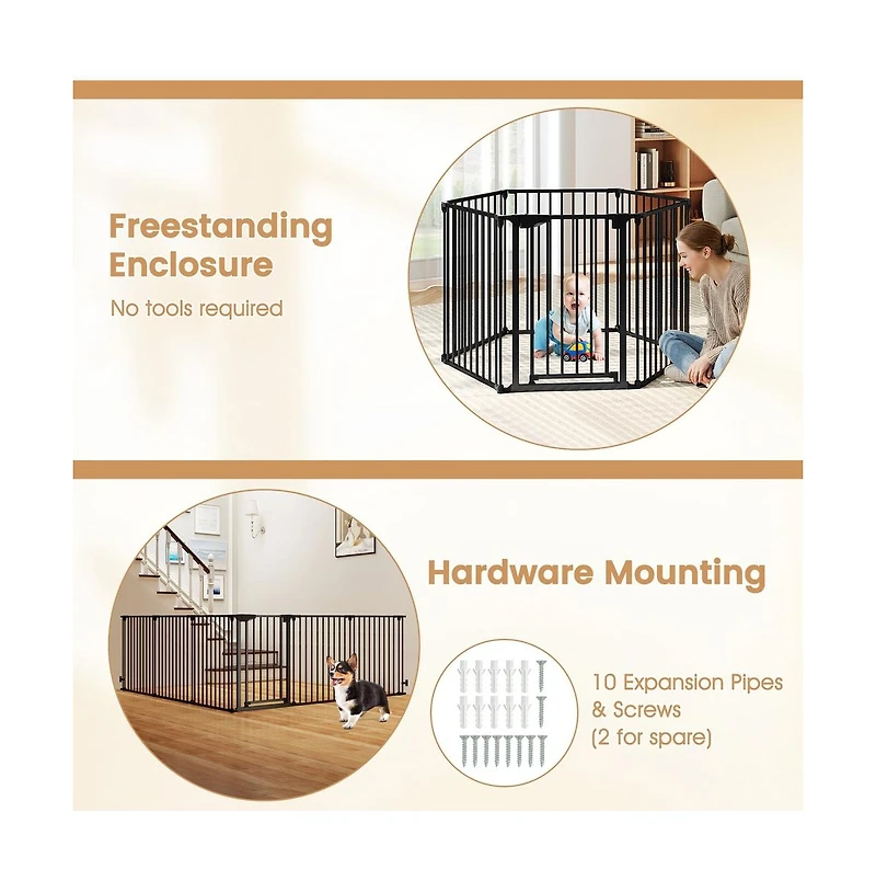 Ruie Extra Wide Pet Safety Gate with 6 Panels and 34.5-154 in Adjustable Width