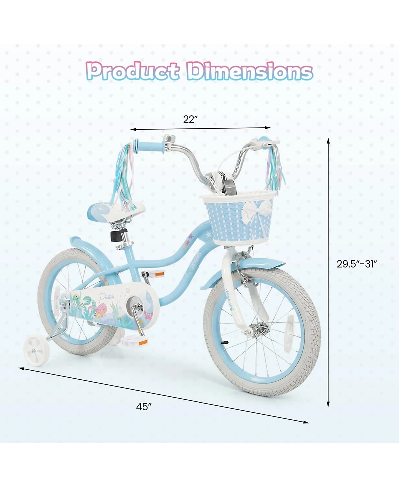 Gymax 16'' Kids Bike Toddler Bicycle w/Training Wheels Hand and Coaster Brakes Handlebar