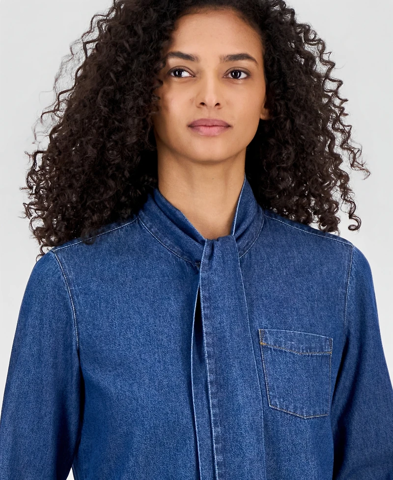 Anne Klein Women's Tie-Neck Button-Front Long-Sleeve Top