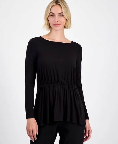 Anne Klein Women's Smocked-Waist Boat-Neck Top