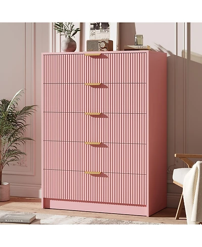 gaomon Fluted 5 Drawers Dresser For Bedroom, Wide Modern Chest of with Metal Handles, Living Room, Entryway, Hallway