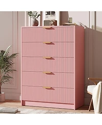 gaomon Fluted 5 Drawers Dresser For Bedroom, Wide Modern Chest of with Metal Handles, Living Room, Entryway, Hallway