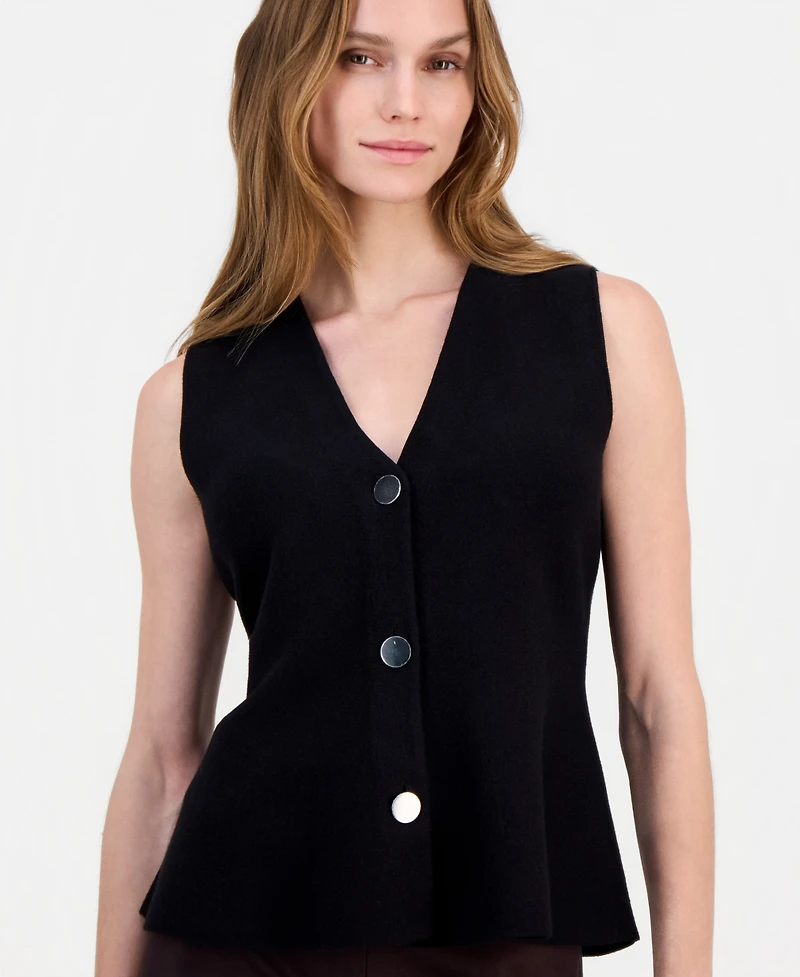 Anne Klein Women's V-Neck Button-Front Peplum Vest