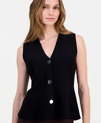 Anne Klein Women's V-Neck Button-Front Peplum Vest
