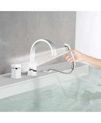 Phying Waterfall Bathtub Faucet with Sprayer, 3-Hole Roman Tub Filler with Hand Shower Deck Mount Waterfall Tub Spout Set