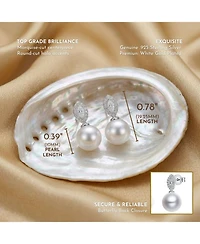 Elegant Sterling Silver & Rhodium-Plated Freshwater Pearl Earrings with Marquise Cubic Zirconia